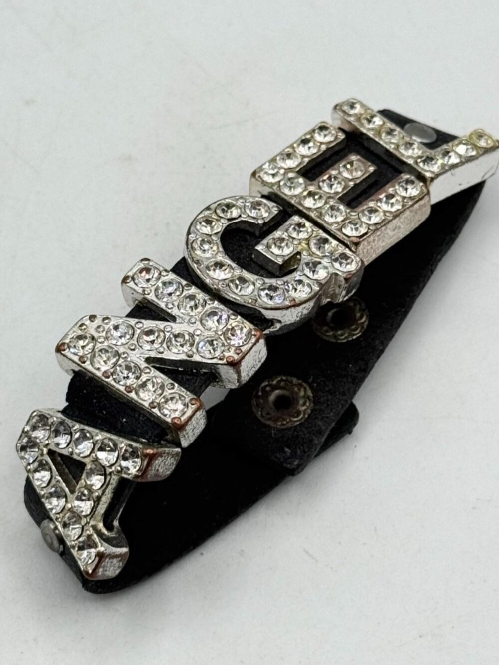 Rhinestone angel snap bracelet